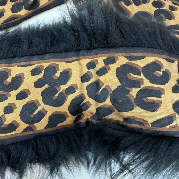 LOUIS VUITTON Fur Scarf Leopard Silk Black Fox Stole Bandeau vintage LV w/tag - Picture 9 of 11
